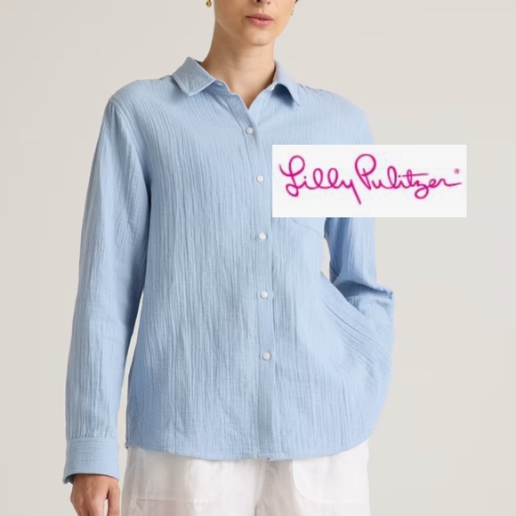 Lilly Pulitzer Tops - Lilly Pulitzer Ocean Blue cotton gauze shirt, XS, G1079